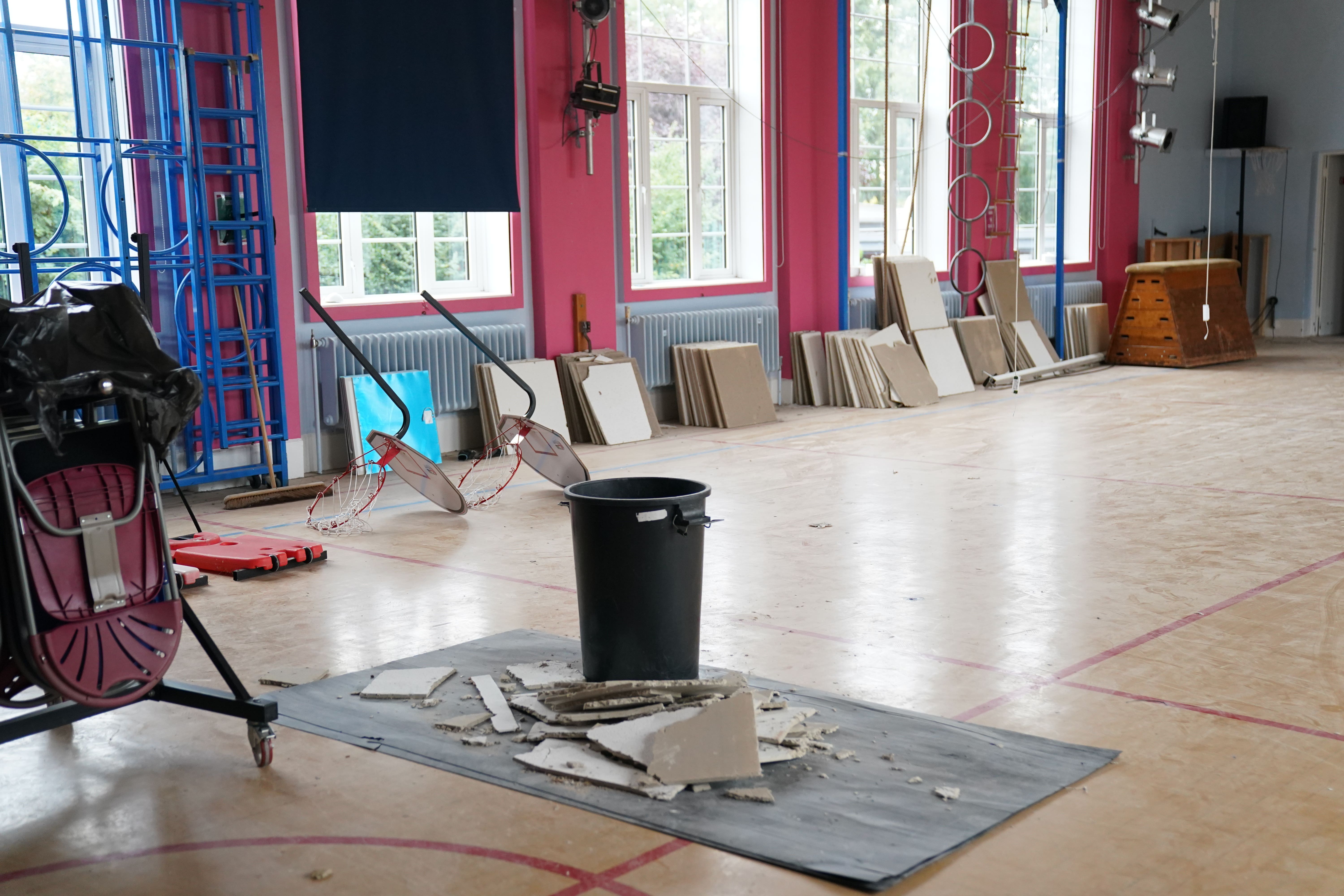 Damage inside Parks Primary School in Leicester, which was affected by Raac