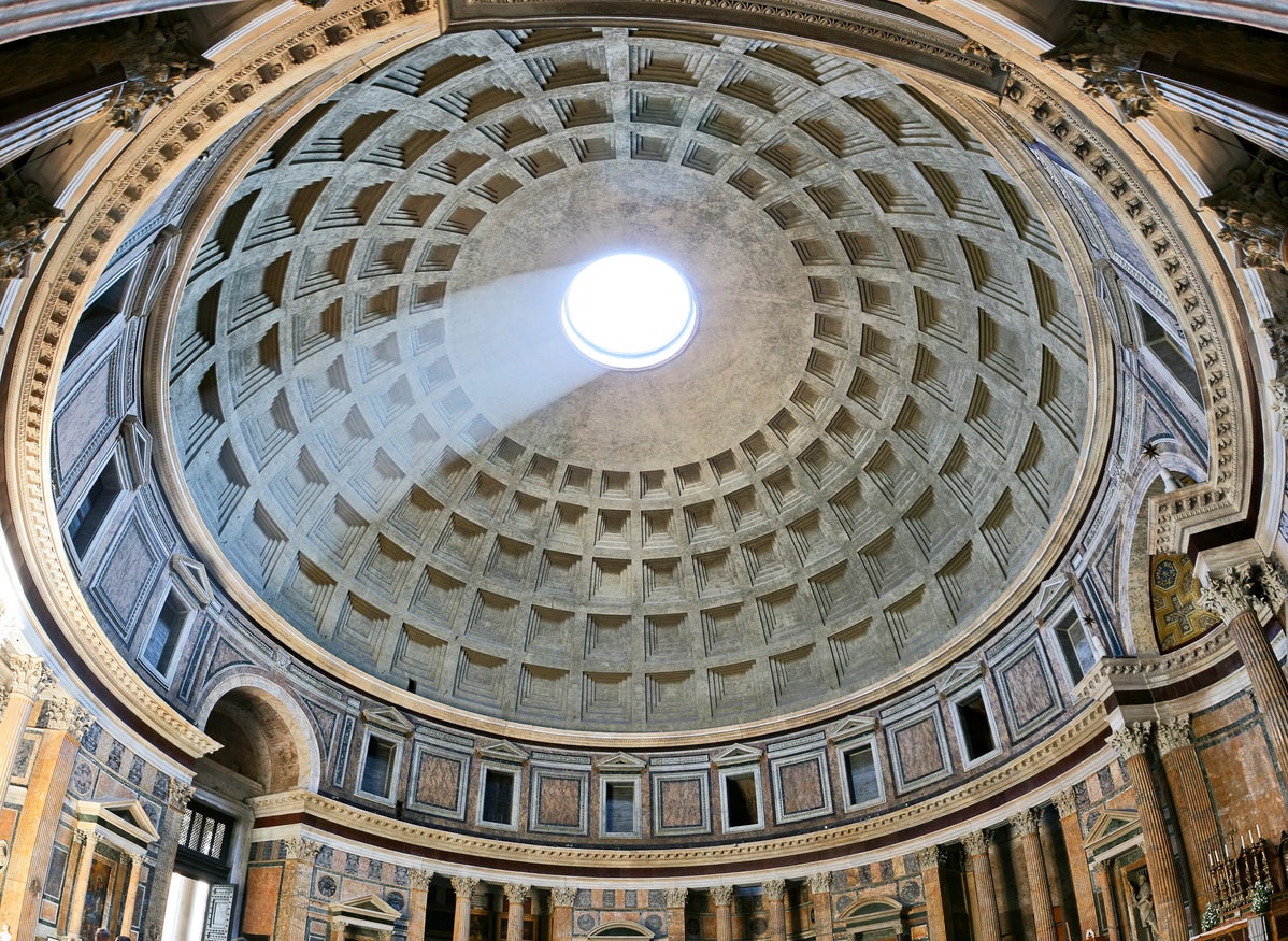 Emperor Hadrian’s thin concrete stretched up and over the Pantheon’s 43m diameter rotunda has endured for nearly 2,000 years