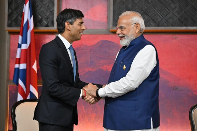 Prime Minister Rishi Sunak (left) and Prime Minister Narendra Modi of India (PA)