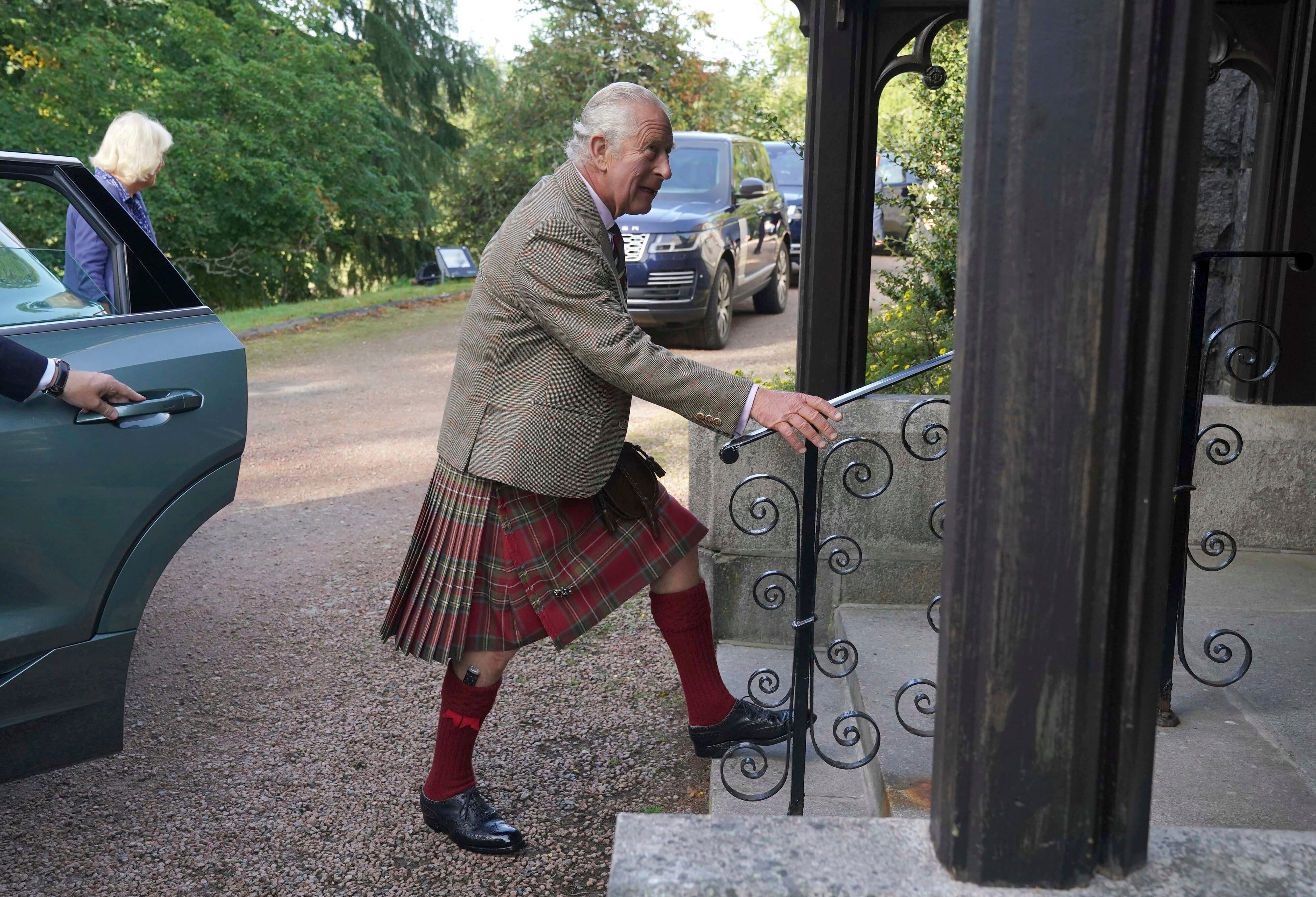 Charles arrives at Crathie Kirk, near Balmoral, for a commemorative service