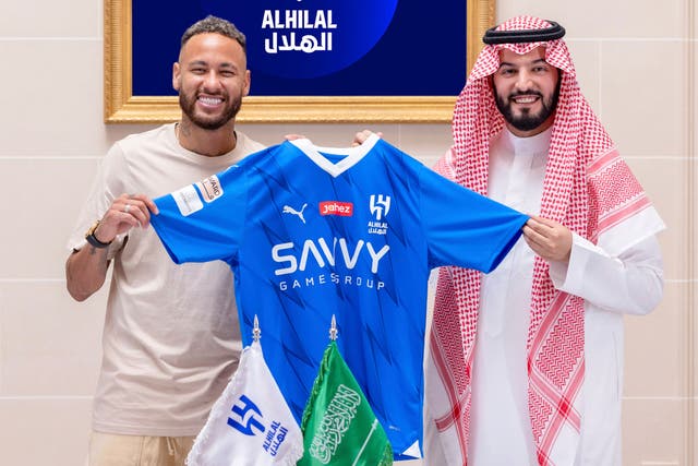 Al Hilal’s signing of Neymar, left, contributed to a £700million spend by Saudi clubs in the summer window (AP)