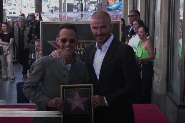 <p>David Beckham hails ‘inspirational’ Marc Anthony at Hollywood Walk of Fame.</p>