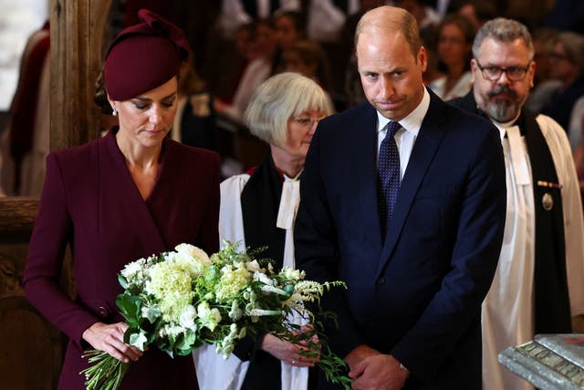 The Prince and Princess of Wales at a service in St Davids Cathedral in Pembrokeshire to commemorate the life of the late Queen (Ben Birchall/PA)