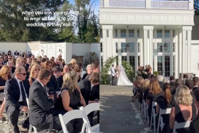 <p>Bride sparks debate after asking wedding guests to dress entirely in black:</p>