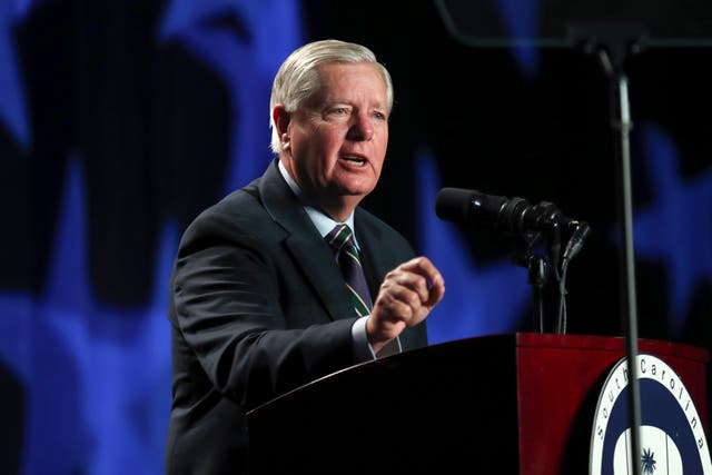 <p>Sen Lindsey Graham speaks during the 56th annual Silver Elephant Gala in Columbia, South Carolina </p>