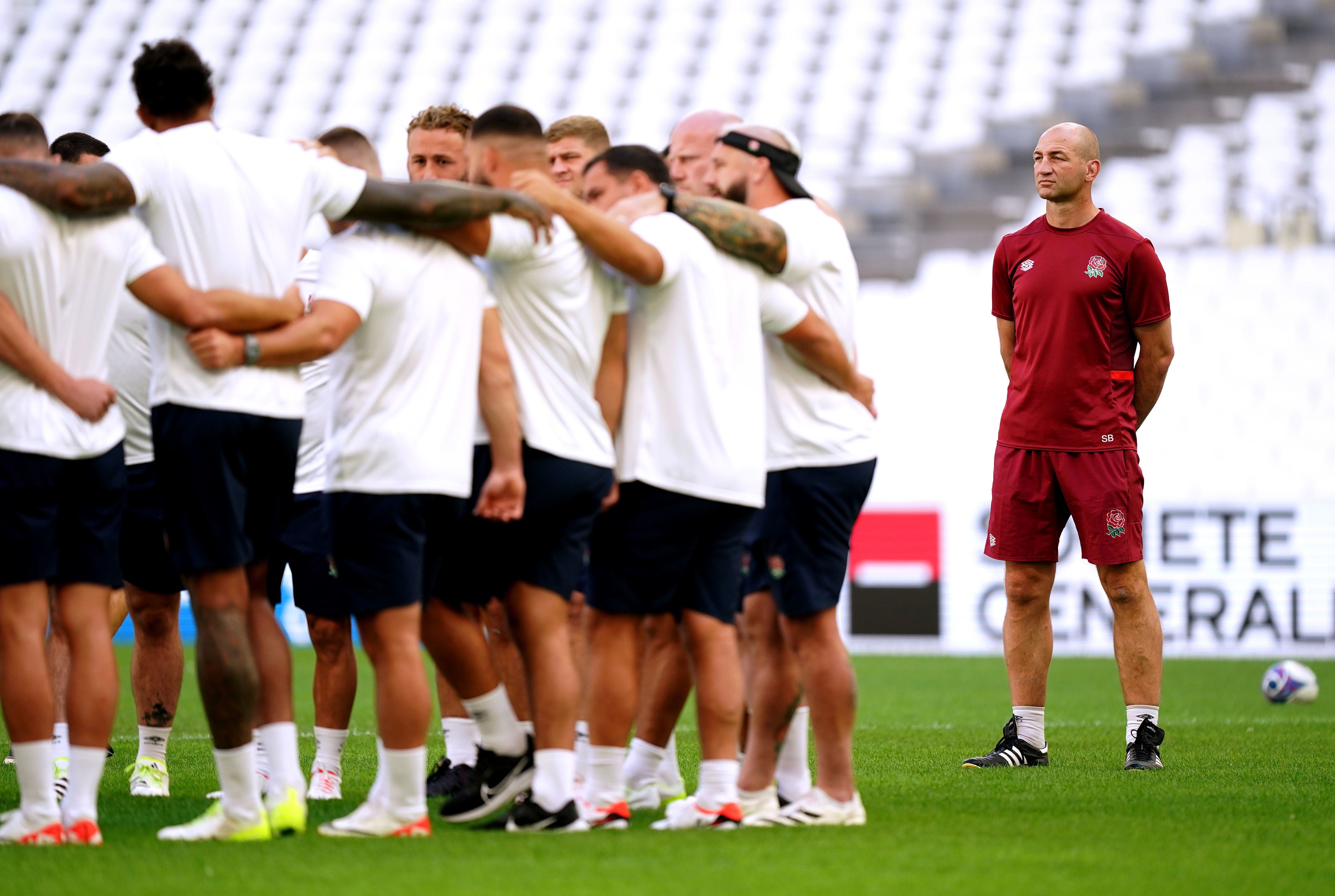 Steve Borthwick watches the England squad practise in Marseille on Friday