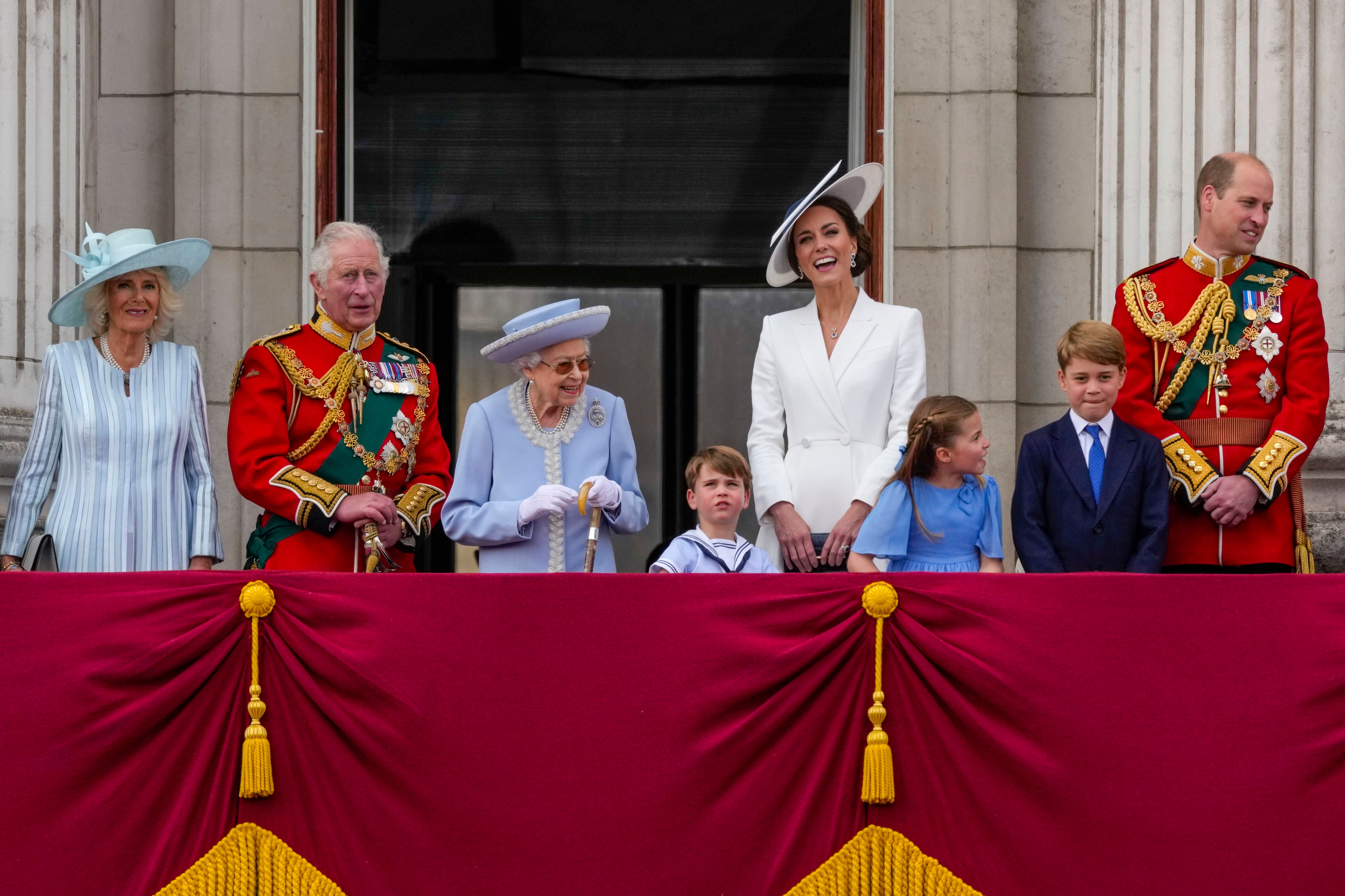 British royal family on the balcony of Buckingham Palace during the Trooping the Colour in June 2022