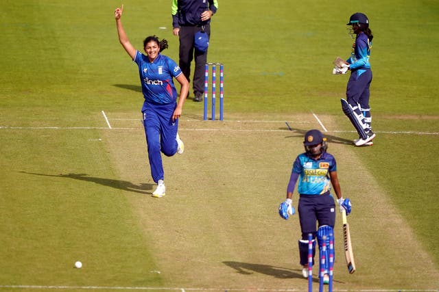 Debutant Mahika Gaur took three wickets along with Lauren Filer and Sarah Glenn (Owen Humphreys/PA)