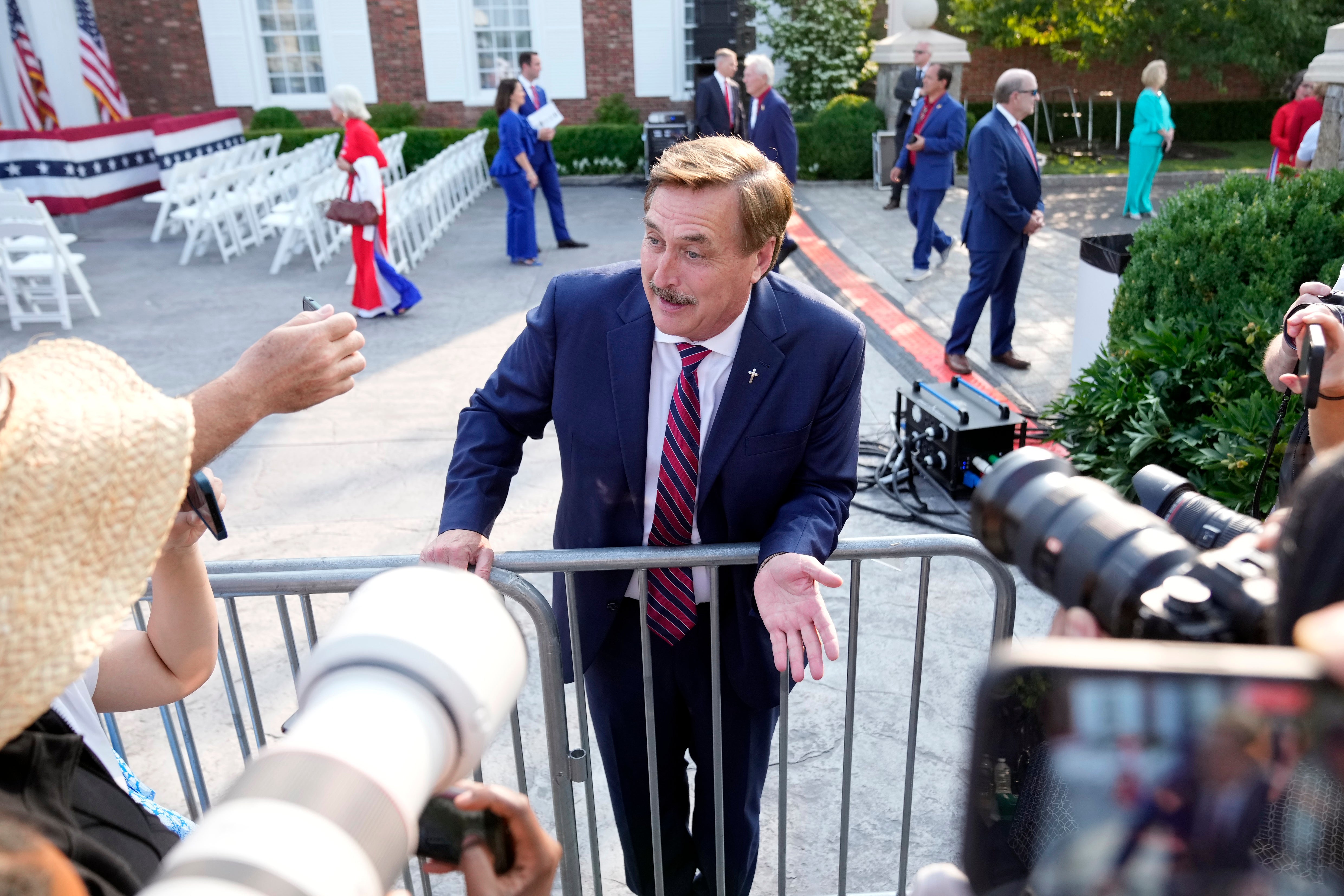 Mike Lindell appears at Donald Trump’s New Jersey club in June 2023 after the former president pleaded not guilty to federal charges for mishandling classified documents.