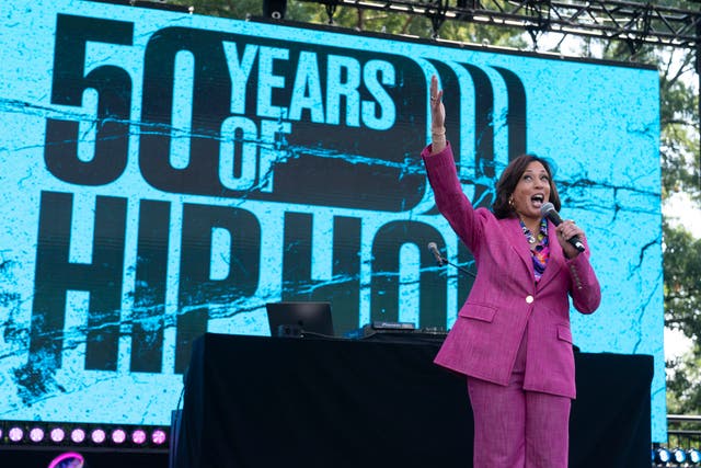 <p>Kamala Harris speaks at an event celebrating hip-hop music’s legacy in America </p>