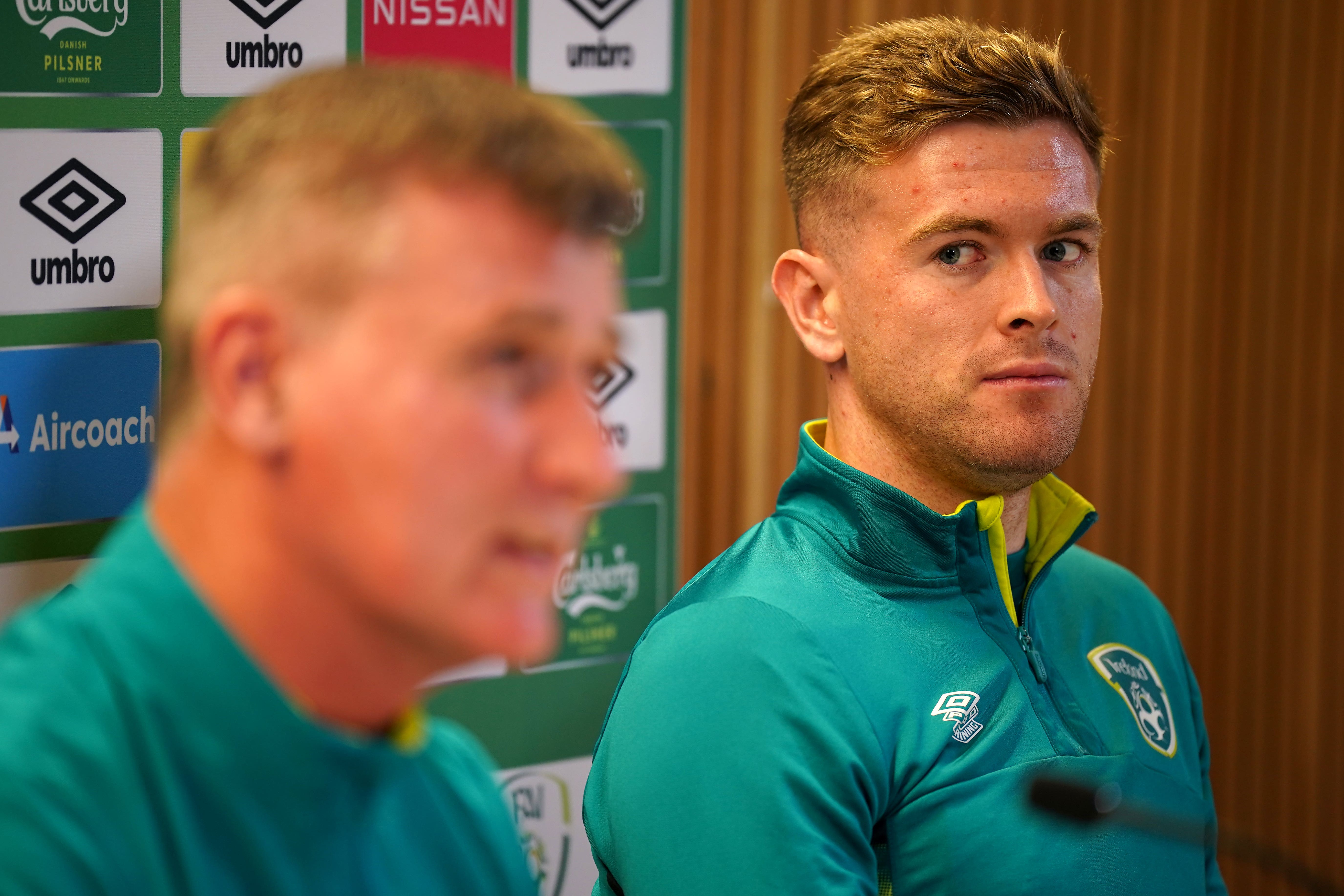 Republic of Ireland defender Nathan Collins (right) wants Stephen Kenny to remain manager (Niall Carson/PA)
