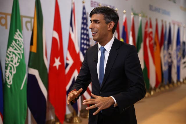 Prime Minister Rishi Sunak speaks to media as he prepares to leave the G20 Summit in New Delhi, India (PA)