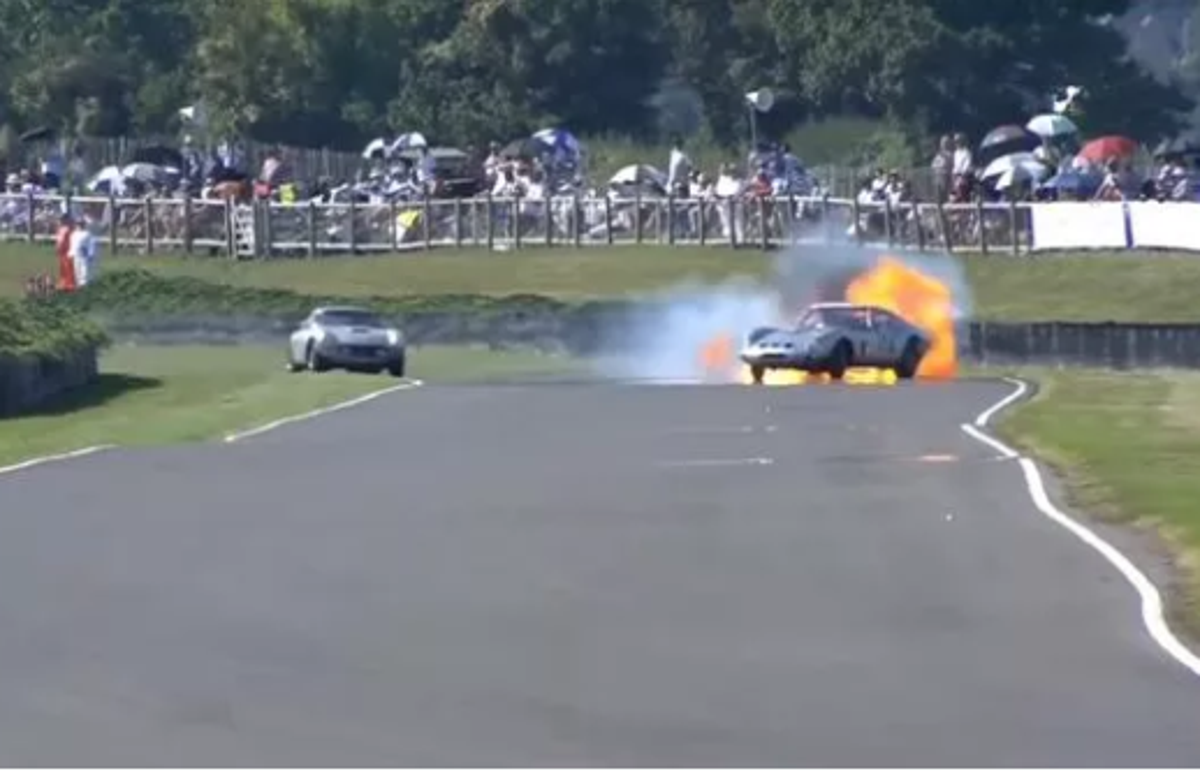Sky F1 star escapes after car bursts into flames at Goodwood