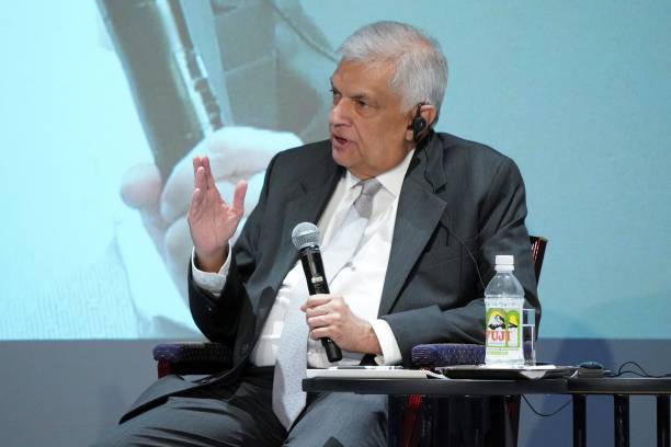 <p>Sri Lanka’s president Ranil Wickremesinghe speaks during the Nikkei Forum ‘Future of Asia’ in Tokyo on 25 May 2023</p>