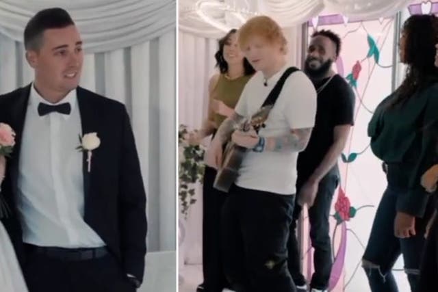 <p>Ed Sheeran crashes wedding as stunned bride and groom break down in tears. </p>