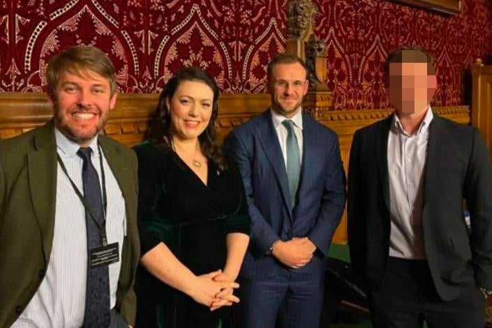 Alleged spy (right) with (from left) Julian Fisher, head of the British Chamber of Commerce in China; Alicia Kearns, who chairs the foreign affairs committee; Steven Lynch, former MD of the chamber in China