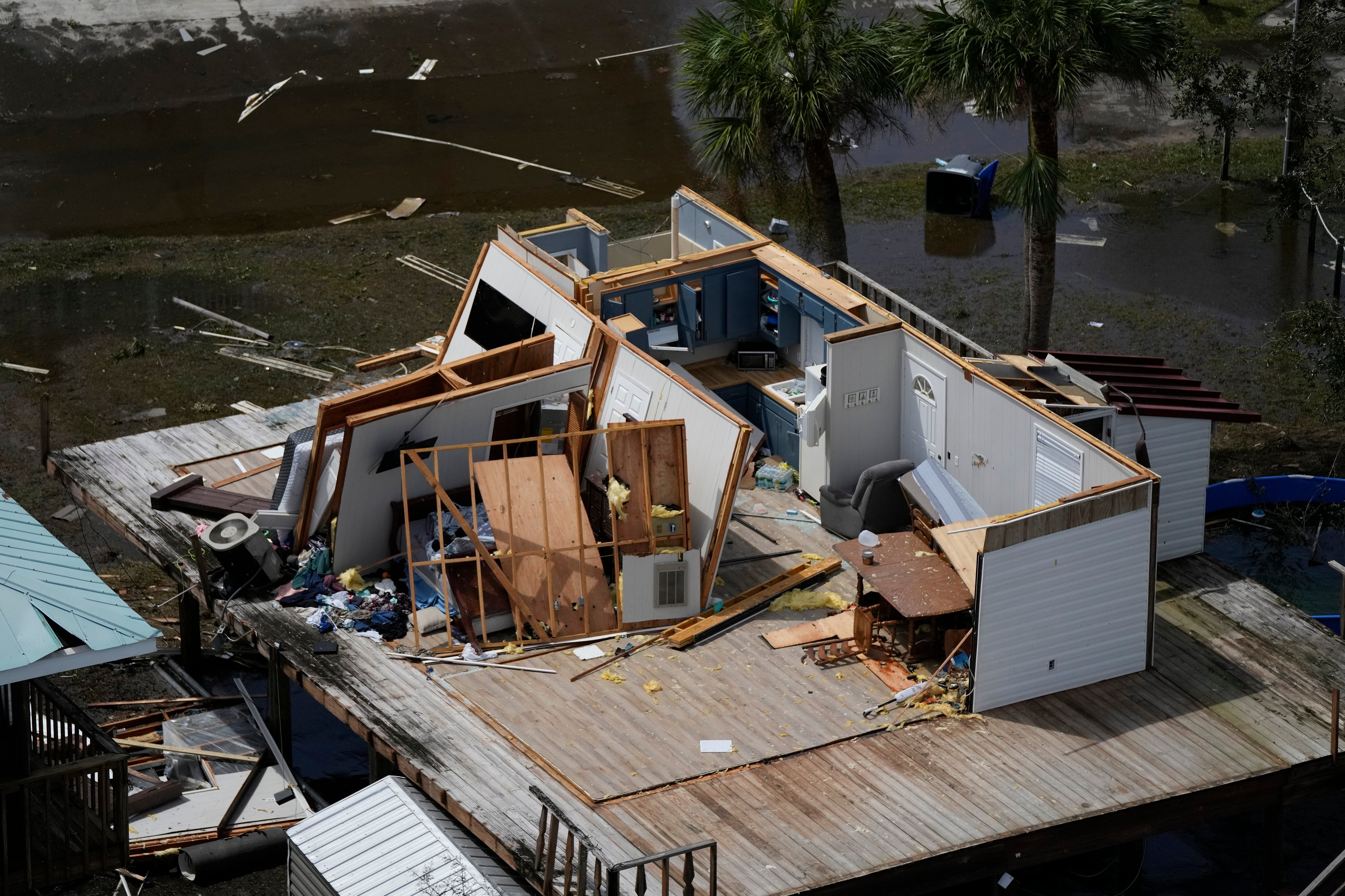 The remains of a destroyed home in Keaton Beach, Florida on August 30, 2023, following the passage of Hurricane Idalia