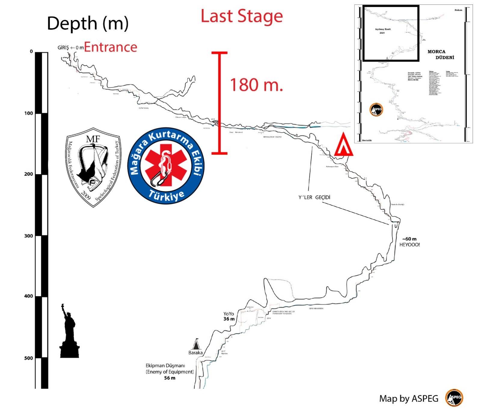 The final stage of Mark Dickey’s rescue evacuation from the Morca cave