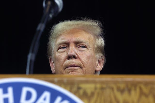 <p>Donald Trump speaks at a rally in South Dakota</p>