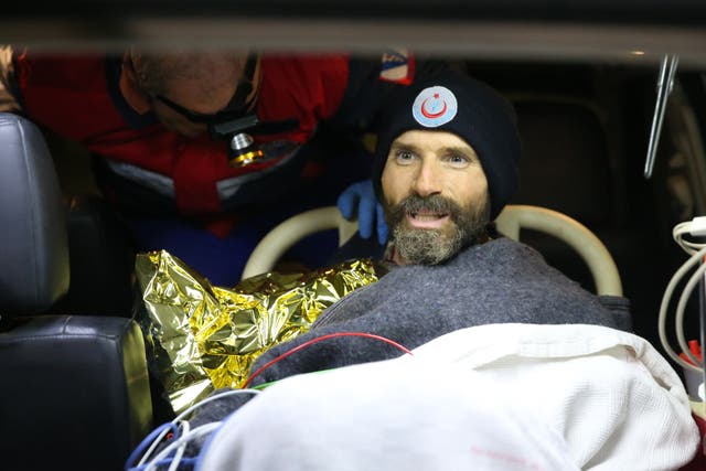 <p>American explorer Mark Dickey after being rescued from being trapped underground in a cave in Turkey’s Mersin  </p>