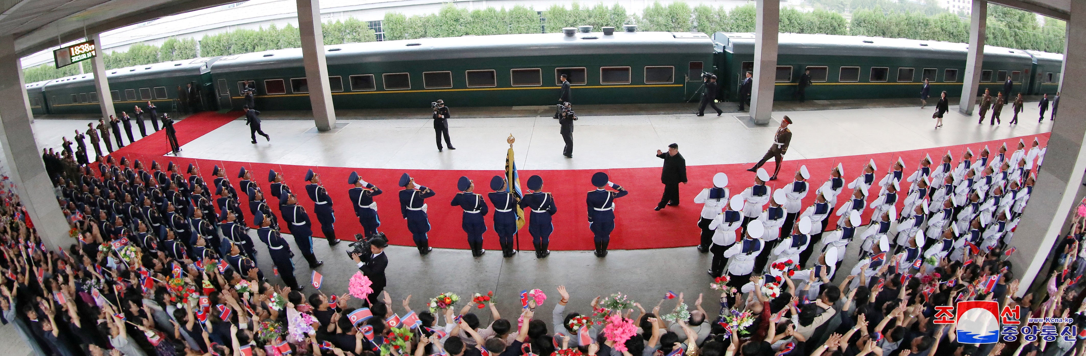 Kim Jong-un departs Pyongyang to visit Russia on 10 September, in this image released by North Korea’s Korean Central News Agency on 12 September