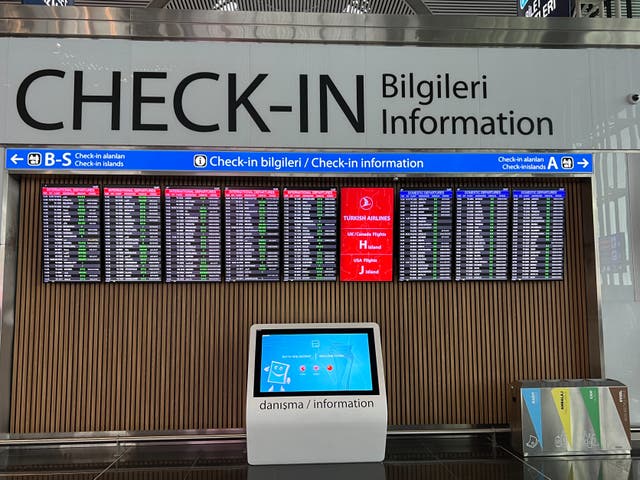 <p>Where next? Destination screen at Istanbul airport, which has more choice of routes than any other hub</p>