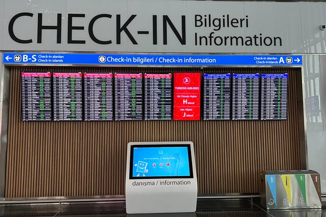 <p>Where next? Destination screen at Istanbul airport, which has more choice of routes than any other hub</p>
