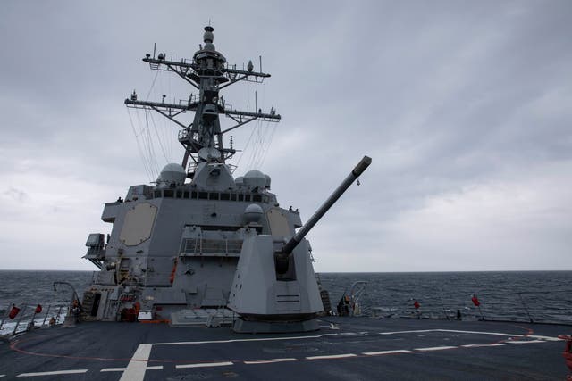 <p>The Arleigh Burke-class guided-missile destroyer USS Ralph Johnson (DDG 114) conducts routine underway operations in the Taiwan Strait, on Sept. 9, 2023</p>