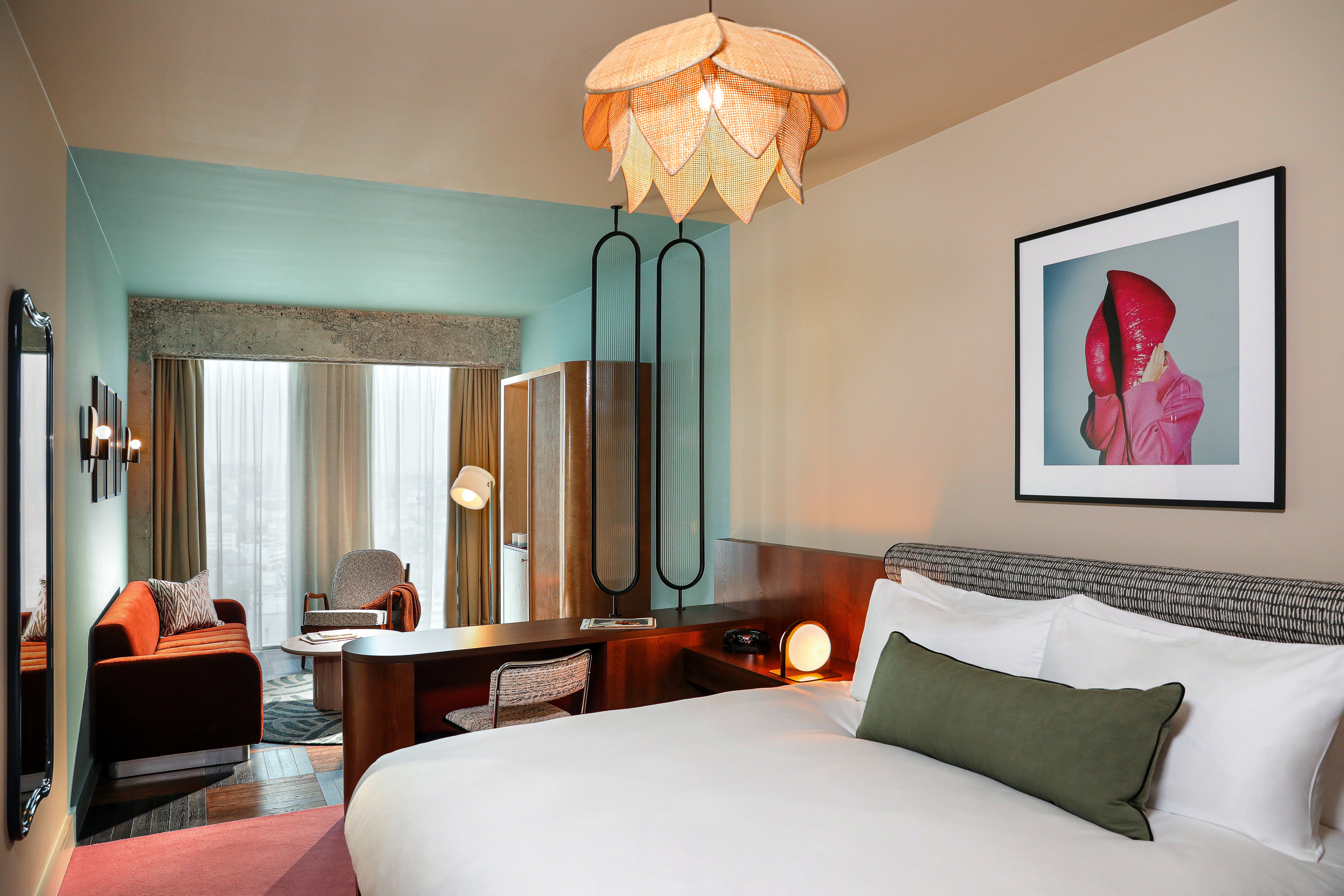 The hotel has a 1970s aesthetic – think modular furniture, lily-shaped lighting and velvet sofas
