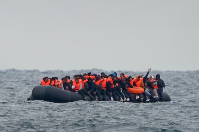 <p>A group of people thought to be migrants crossing the Channel</p>