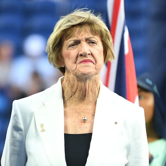 <p>Margaret Court looks on during a Tennis Hall of Fame ceremony at the 2020 Australian Open</p>