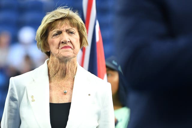 <p>Margaret Court looks on during a Tennis Hall of Fame ceremony at the 2020 Australian Open</p>