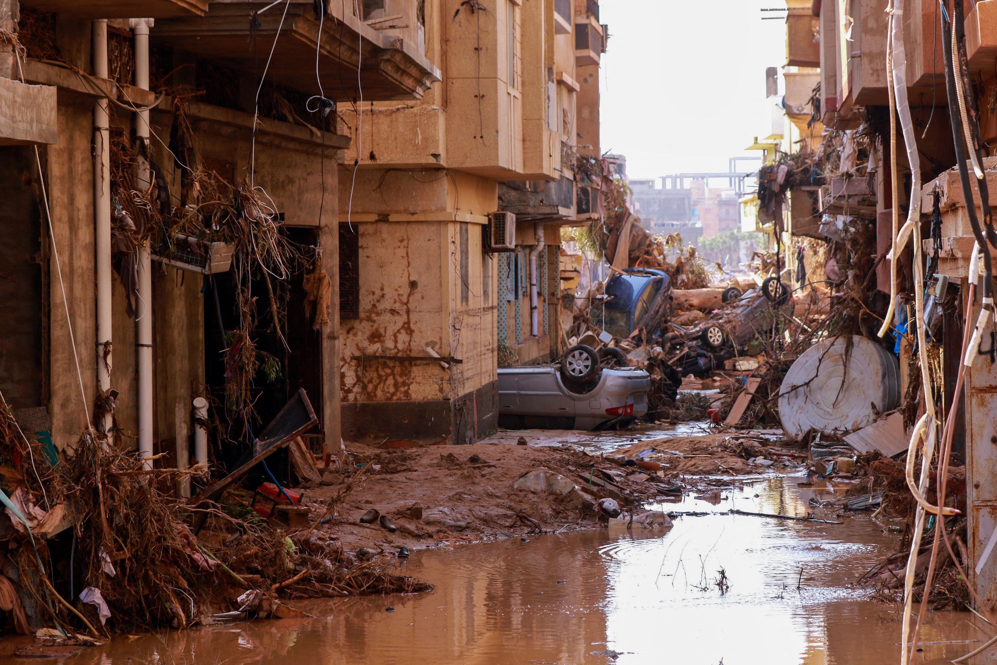 About a quarter of the eastern Libya city of Derna has been wiped out by flash flooding