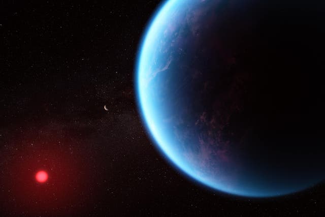 This illustration shows what exoplanet K2-18 b could look like (NASA/ESA/CSA/J Olmstead/N Madhusudhan/PA)