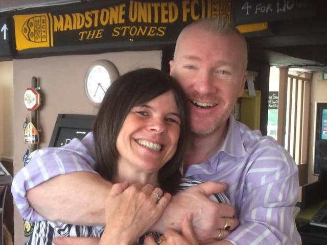 <p>Matthew Bryant and his wife Caroline in the pub they ran together</p>