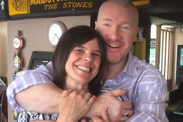 <p>Matthew Bryant and his wife Caroline in the pub they ran together</p>