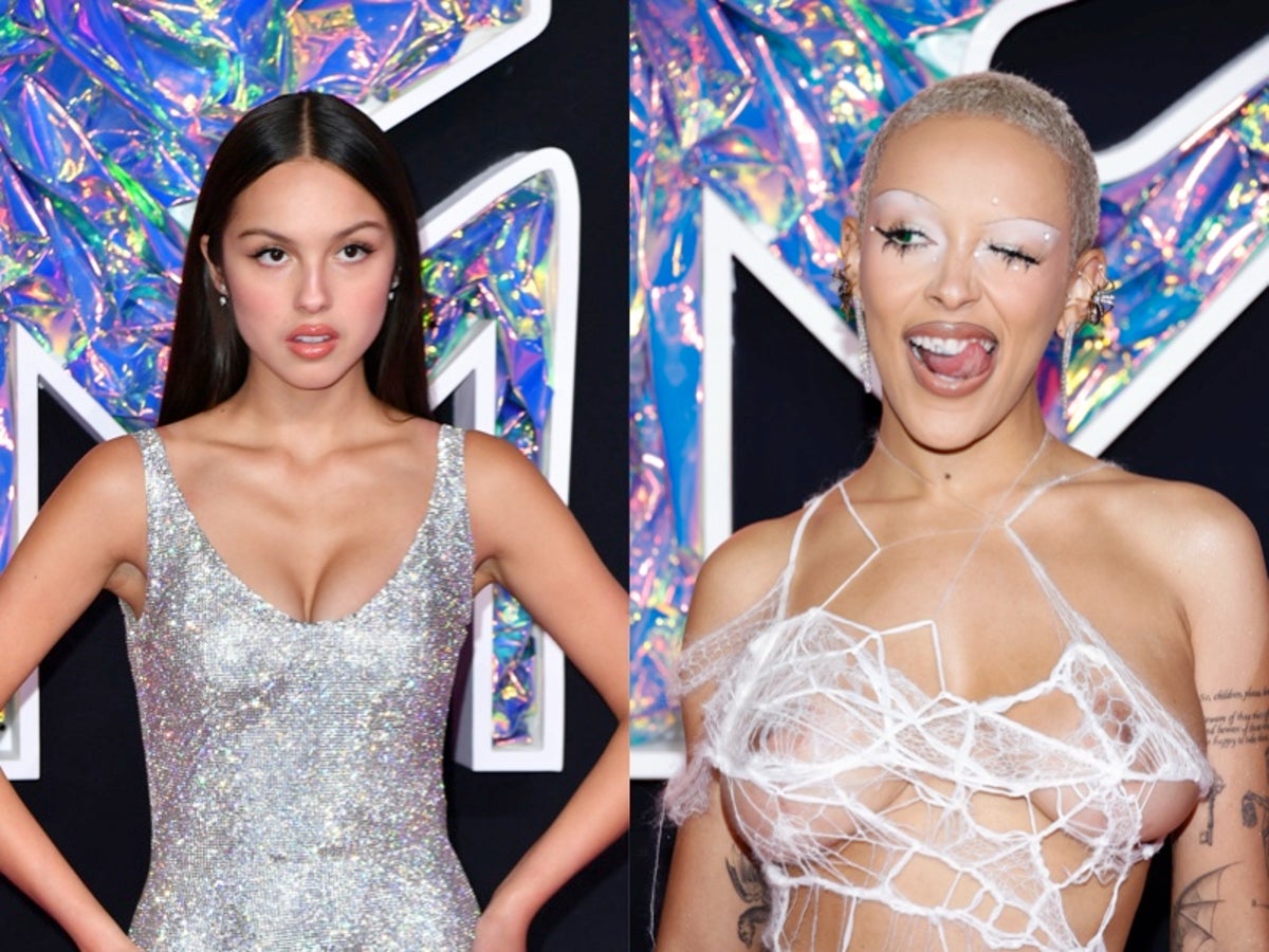 Olivia Rodrigo Wears Silver Column Dress to the 2023 MTV VMAs