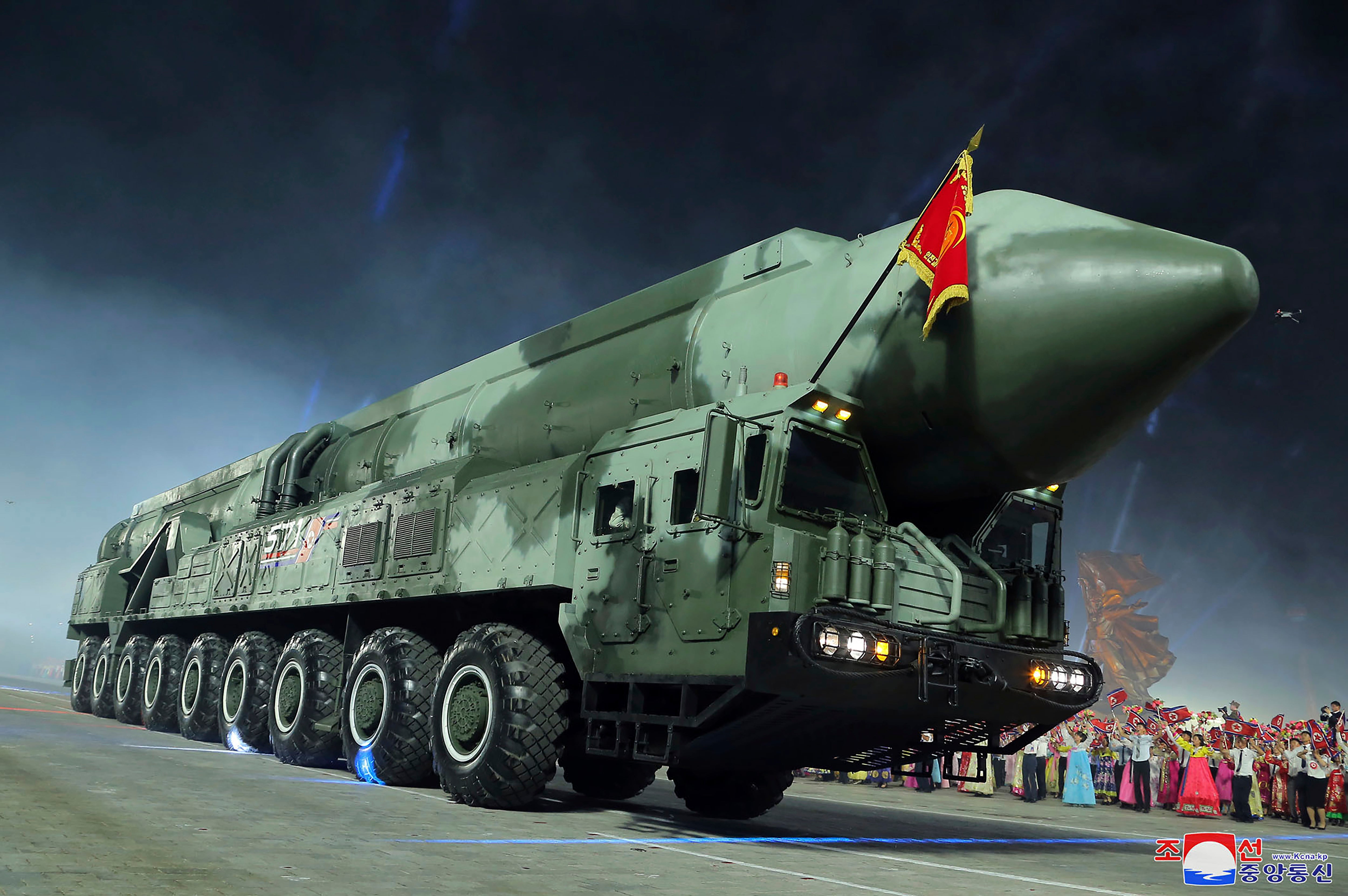 North Korea’s Hwasong-18 intercontinental ballistic missile passes through Pyongyang during a military parade to mark the 70th anniversary of the armistice that halted fighting in the 1950-53 Korean War
