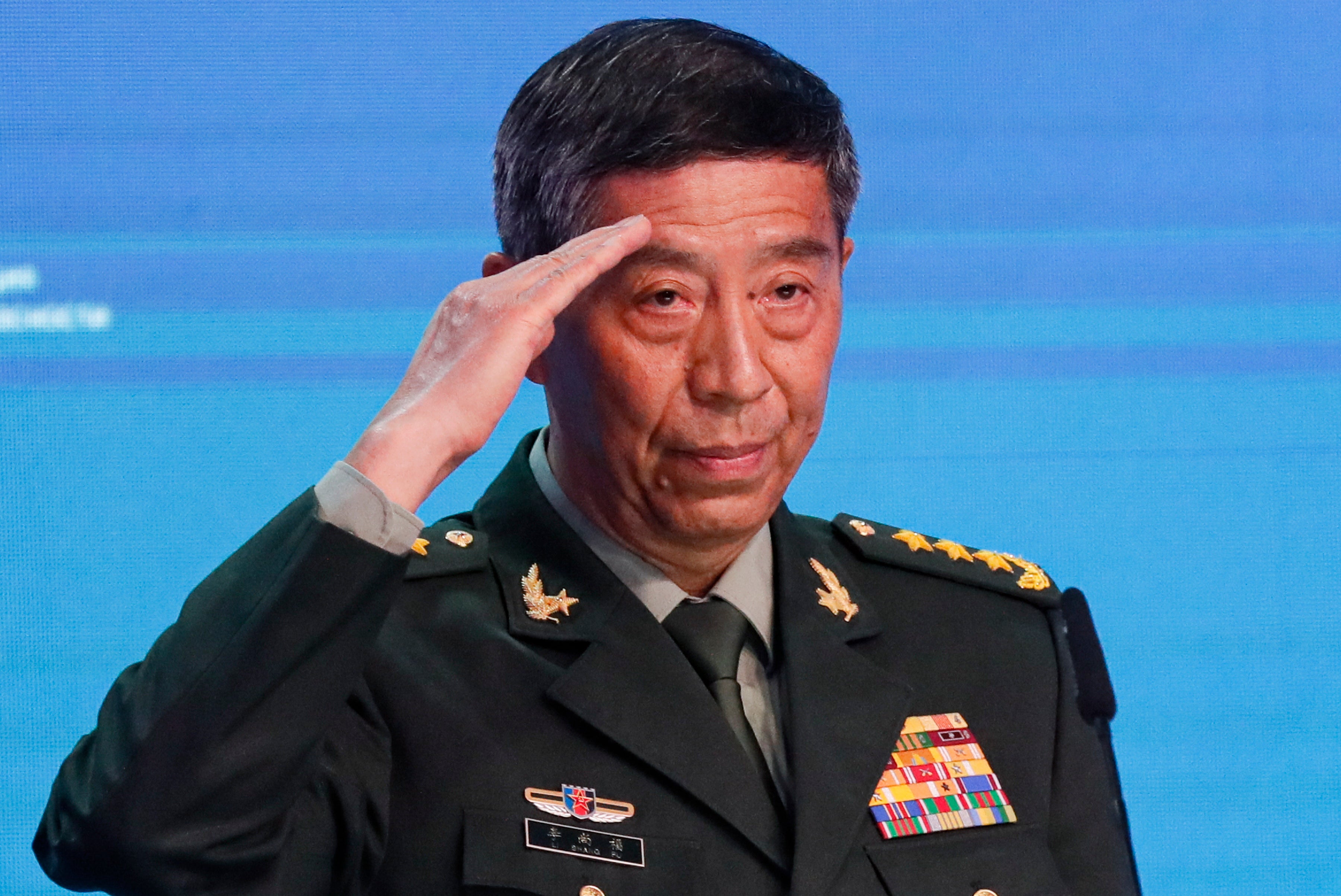 Chinese defence minister Li Shangfu delivers his speech at a session of the 11th Moscow Conference on International Security during the International Military-Technical Forum Army-2023