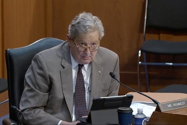 <p>Louisiana Republican Senator John Kennedy reads explicit excerpts from LGBT+ memoirs in a hearing on book bans across the US on 12 September.</p>