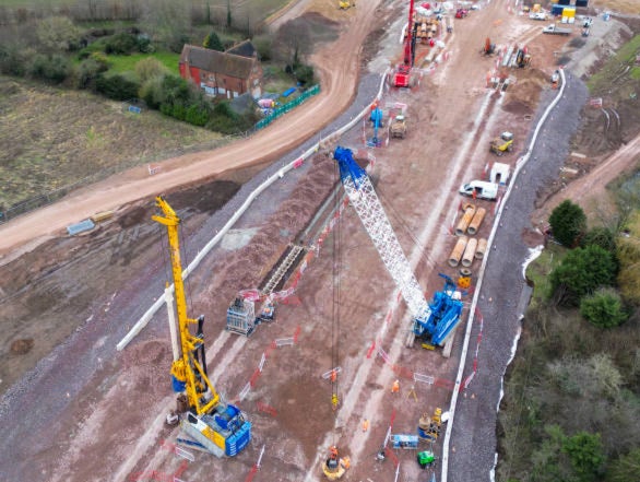 Construction work on HS2 near Lichfield