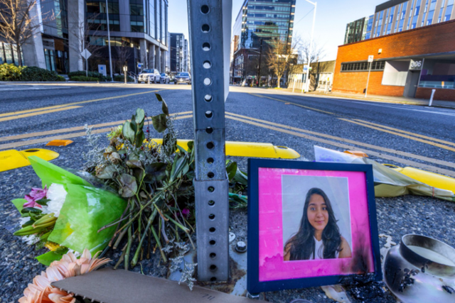 <p>Jaahnavi Kandula, 23, was killed in January on a crosswalk near her university campus after she was struck by a patrol car and thrown over 100 feet</p>