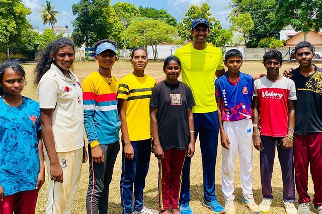 Jehan Mubarak (fourth from right) has helped prepare the Sri Lanka team for the Street Child Cricket World Cup (Child Action Lanka)