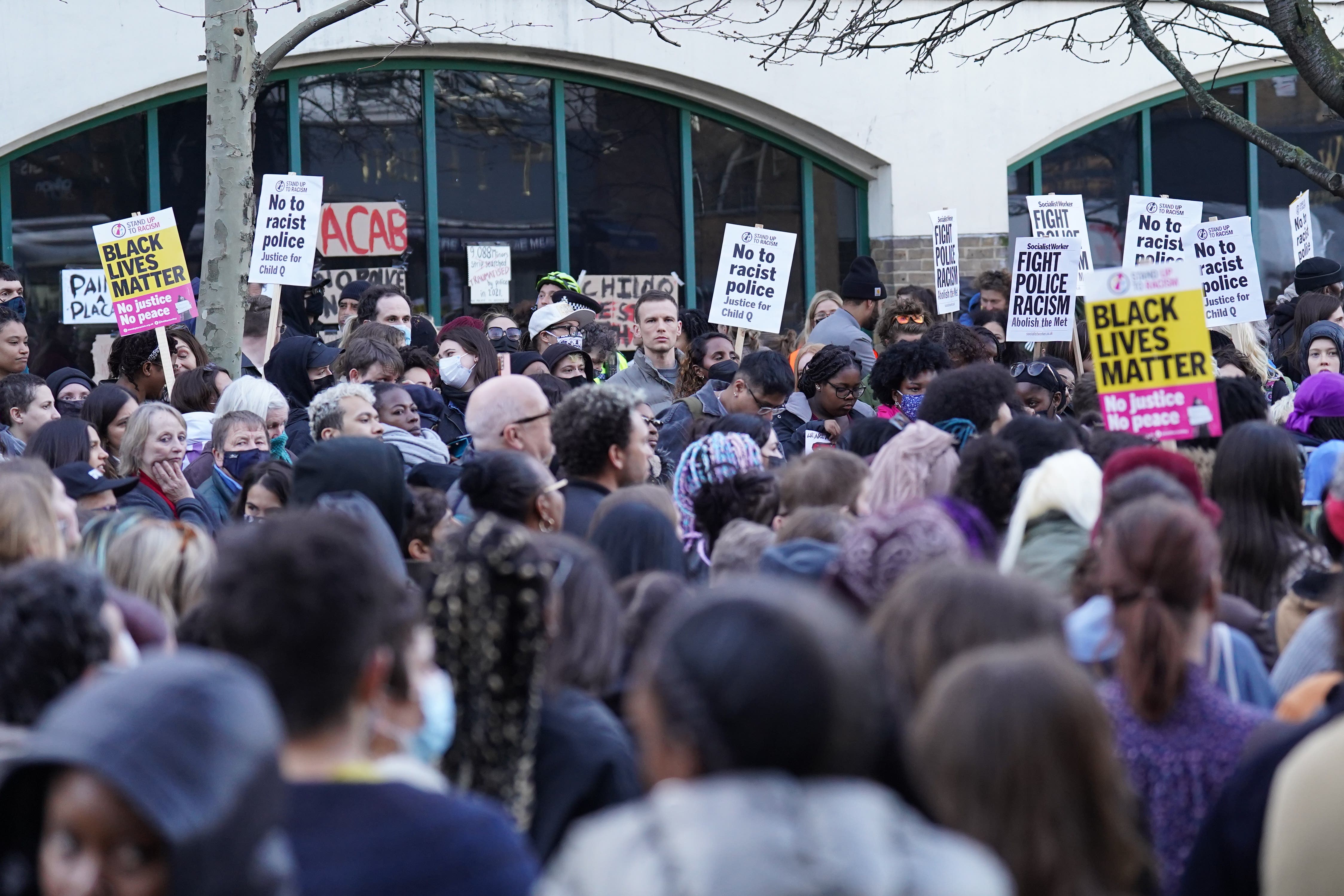 The strip-search of Child Q sparked protests outside Stoke Newington police station. (Stefan Rousseau/PA)