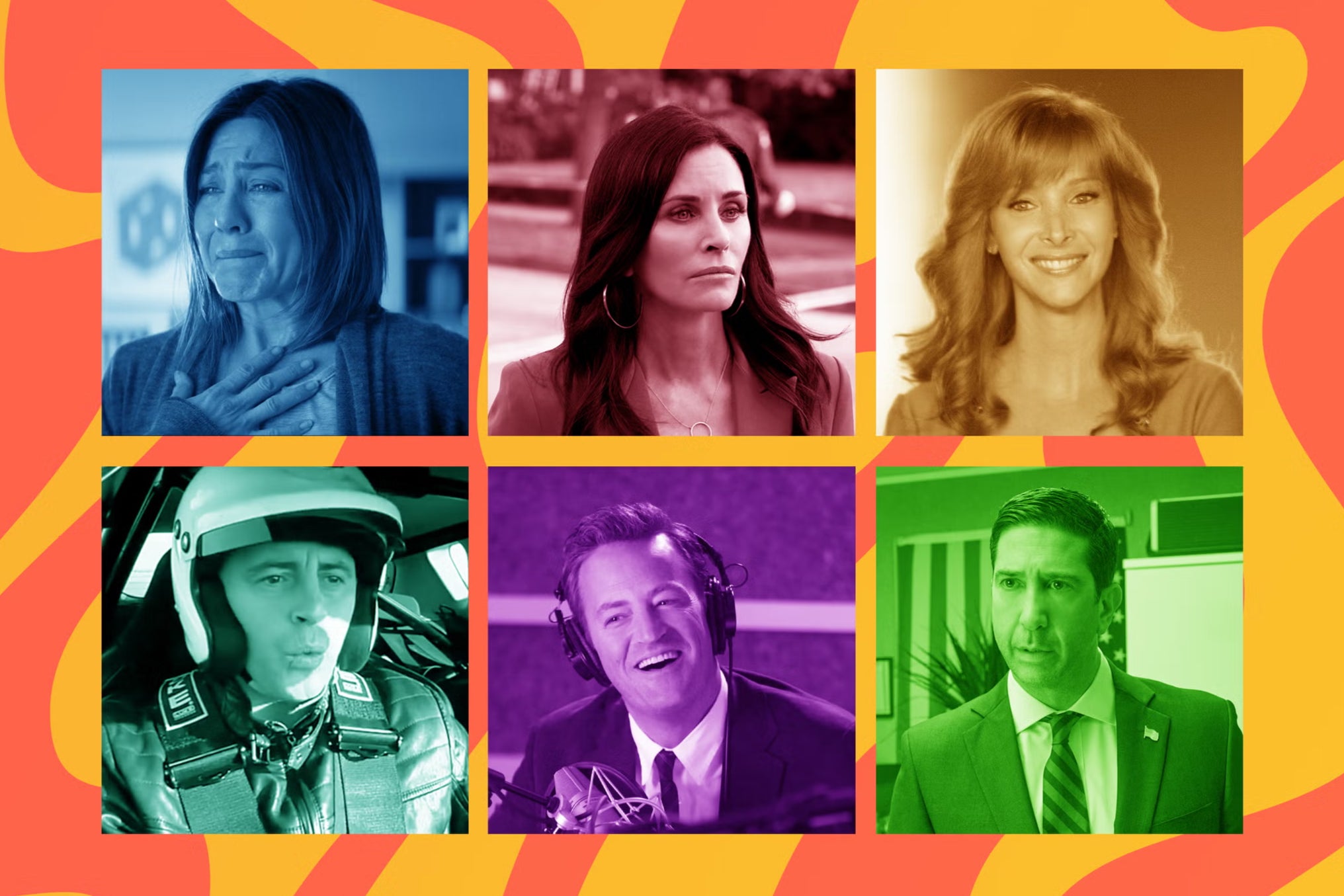 The ‘Friends’ after ‘Friends’: Jennifer Aniston in ‘Cake’, Courteney Cox in ‘Scream’, Lisa Kudrow in ‘The Comeback’, David Schwimmer in ‘Intelligence’, Matthew Perry in ‘Go On’ and Matt LeBlanc in ‘Top Gear’