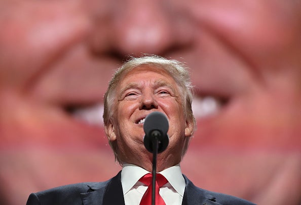 Mr Trump delivers a speech at the Republican convention in 2016 – the party will host this year’s convention in July, where it will announce an official nominee