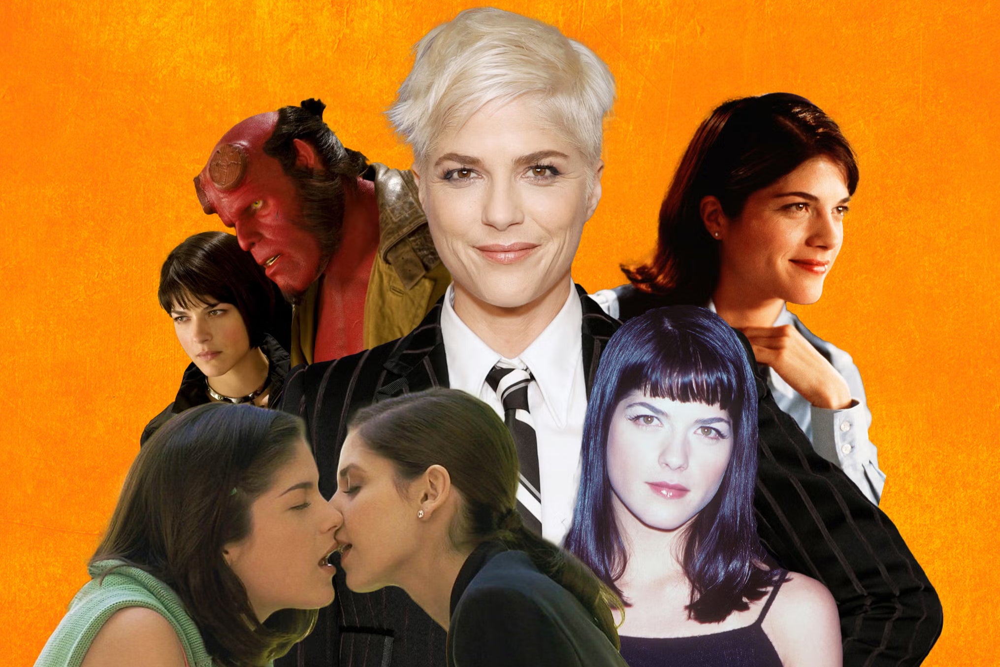 Selma Blair in 2021 (centre) and (clockwise from top right) in ‘Legally Blonde’, at a film premiere in 1999, in ‘Cruel Intentions’ and in ‘Hellboy II: The Golden Army'