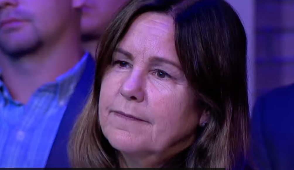 Karen Pence watches on during a NewsNation town hall debate with husband Mike Pence on Wednesday