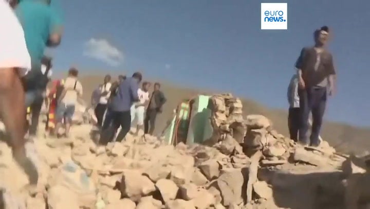 <p>Morocco earthquake aftershock strikes as rescuers run for cover while searching for survivors.</p>