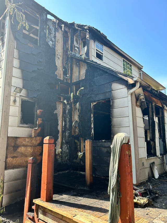 <p> Jacob Noxon’s parents’ home after the fire</p>